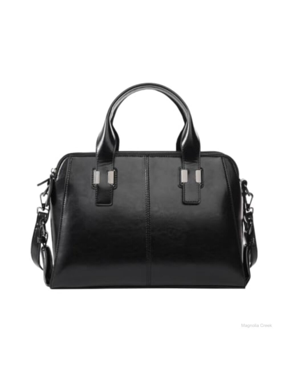 PU Leather Satchel Tote Bag 3 Zipper Compartments Crossbody Handbag